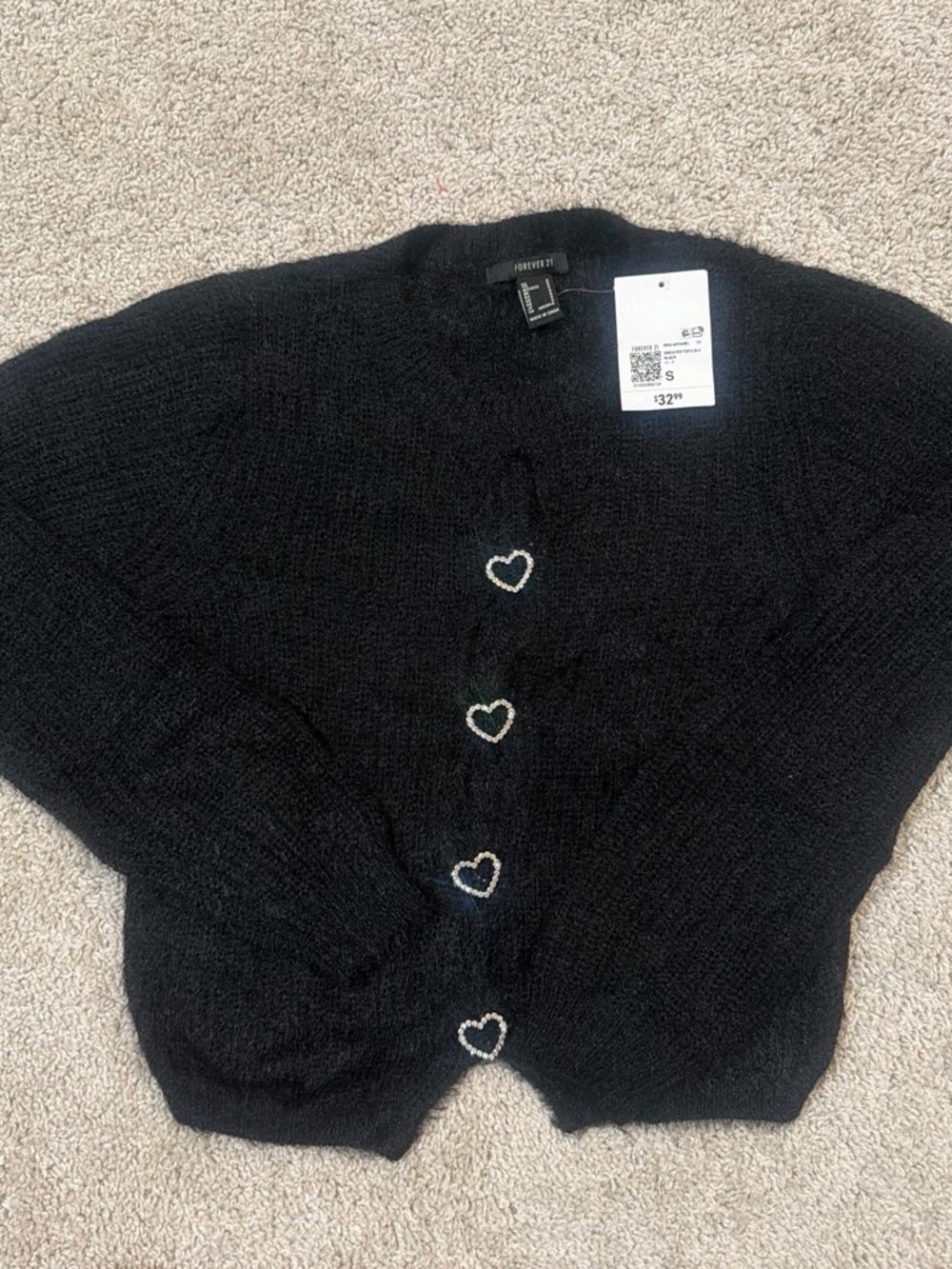 Forever 21 Black Heart-Button Knit Cardigan